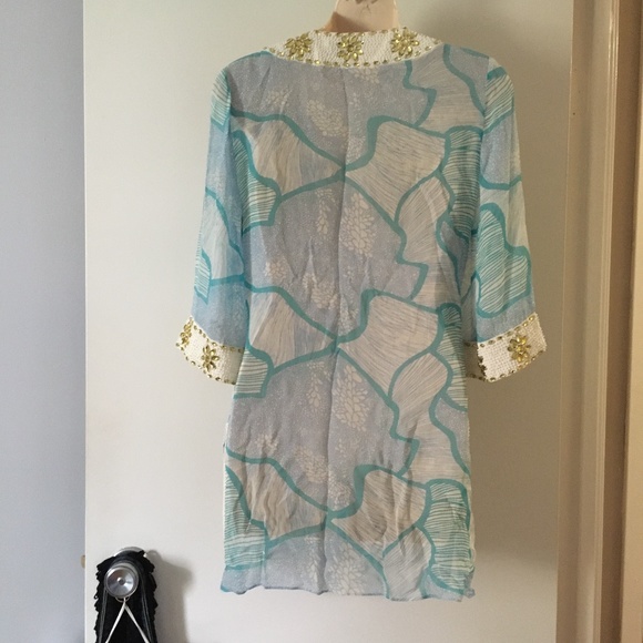 CHRISTIANE CELLE CALYPSO Pure Silk Chiffon Embellished Beach Blouse XS - Picture 5 of 7